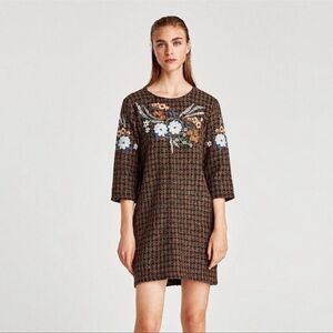 Zara Boho Embroidered Tweed Shift Dress
